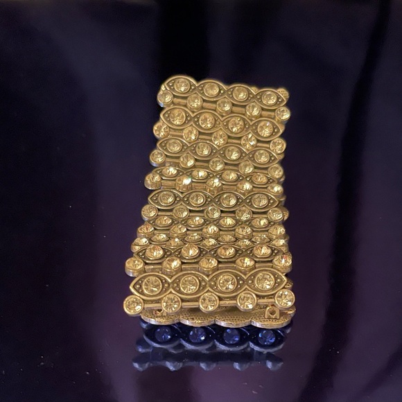 Large Clear Rhinestone Silver Toned Stretch Bracelet - Picture 4 of 7